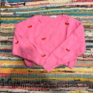 Adika Cherry Embroidery Cropped Cardigan Sweater